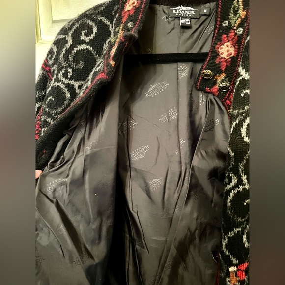 Icelandic Design wool floral lined button up embellished sweater jacket - Picture 11 of 12